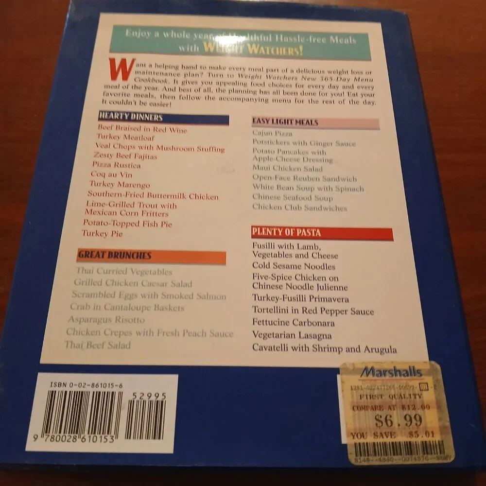 Weight Watcher's New 365 Day Menu Cookbook Hardcover GUC